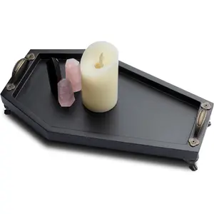 Coffin Tray - Gothic Decor for , Spooky Decorative Tray with Skull Mugs, Candles & Essential Oils, Black Wooden Tray for  Decor
