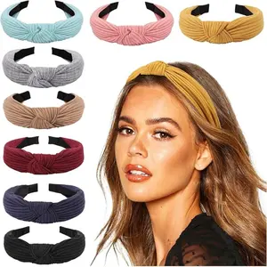 8 Pack Knotted Headbands for Women Wide Turban Headband Yoga Exercise Ribbing Hair Hoop Hair Bands Accessories