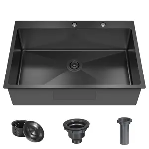 Kitchen Sink Stainless Steel 33 x 22 Inch Single Bowl Drop In Kitchen Sink Topmount 18 Gauge Stainless Steel Single Bowl Kitchen Sink Single Basin with Drain Strainer Set