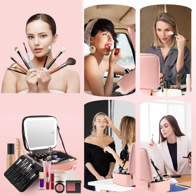 Portable Makeup Train Case with Mirror, Light & Adjustable Dividers | Cosmetic Organizer for Travel and Artists