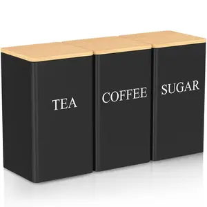 Coffee Tea Sugar Container Set, 3 Counts/set Vintage Kitchen Canister Set with Bamboo Lids, Coffee Storage Canisters, Food Storage Container Jars for Kitchen Counter, Utensils