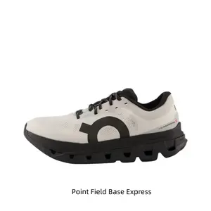 Glacier White & Black Sole Lightweight Cushioned Training Running Shoes, Breathable Mesh Upper with Hollow Cloud Modules Outsole Design