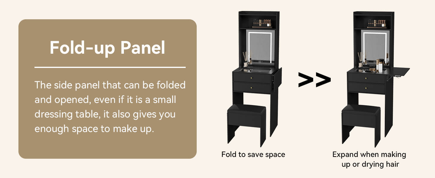 Small Vanity Desk Set with 3 Adjustable Lighted Mirror and Storage Chair IF018,  MDF panels