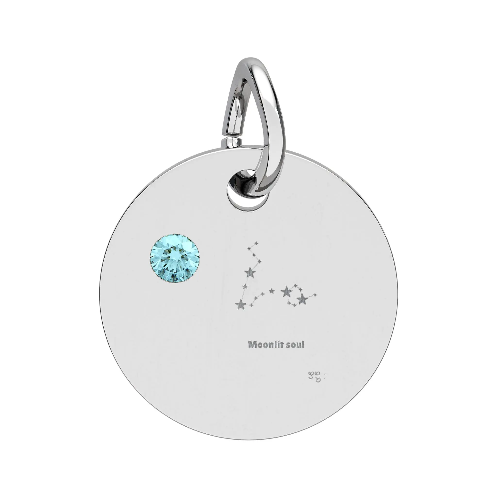 Pisces Aquamarine Birthstone Circle Charm engraving, Round Birthstone Pendant | Premium collection