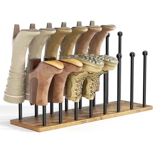 Boot Rack 8-Pair Shoe Organizer Tall 16.4'' Free Standing Shoes Holder Metal With  Base