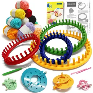 23PCS Round Knitting Loom Kit with Yarn, for Beginners Including Instructions and Pom Pom Maker, Easy & Quick Knitting Loom Set for Hat Scarf Knitting for Family