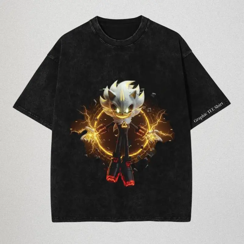 [Anime Figma Store] x Electrified Aura Sonic T-Shirt, Shadow the Hedgehog Shirt, Sonic Shirt, Unisex Graphic Tees Gothic Grunge Y2k Emo Scene Amity Affliction Style Clothes Menswear Womenswear Streetwear