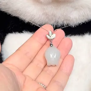 F24095 Untreated Burmese Jadeite Grade A Jade Flower - Necklace Pendant