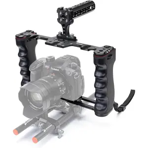 Camera Video Rig Cage, Aluminum Filmmaking Movie Making Kit with Top Handle & Arca Type Base, Compatible with All DSLR Camera and Camcorder