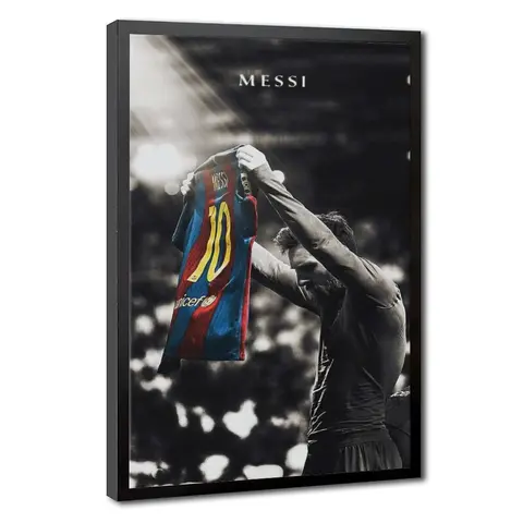 Lionel Messi Framed Canvas Art - Iconic Argentine Soccer Star Print, Minimalist Matte Paper Poster, 20x30 Inches Wall Decor, Aesthetic Décor Room Accessories for Dining Room Sports Fans