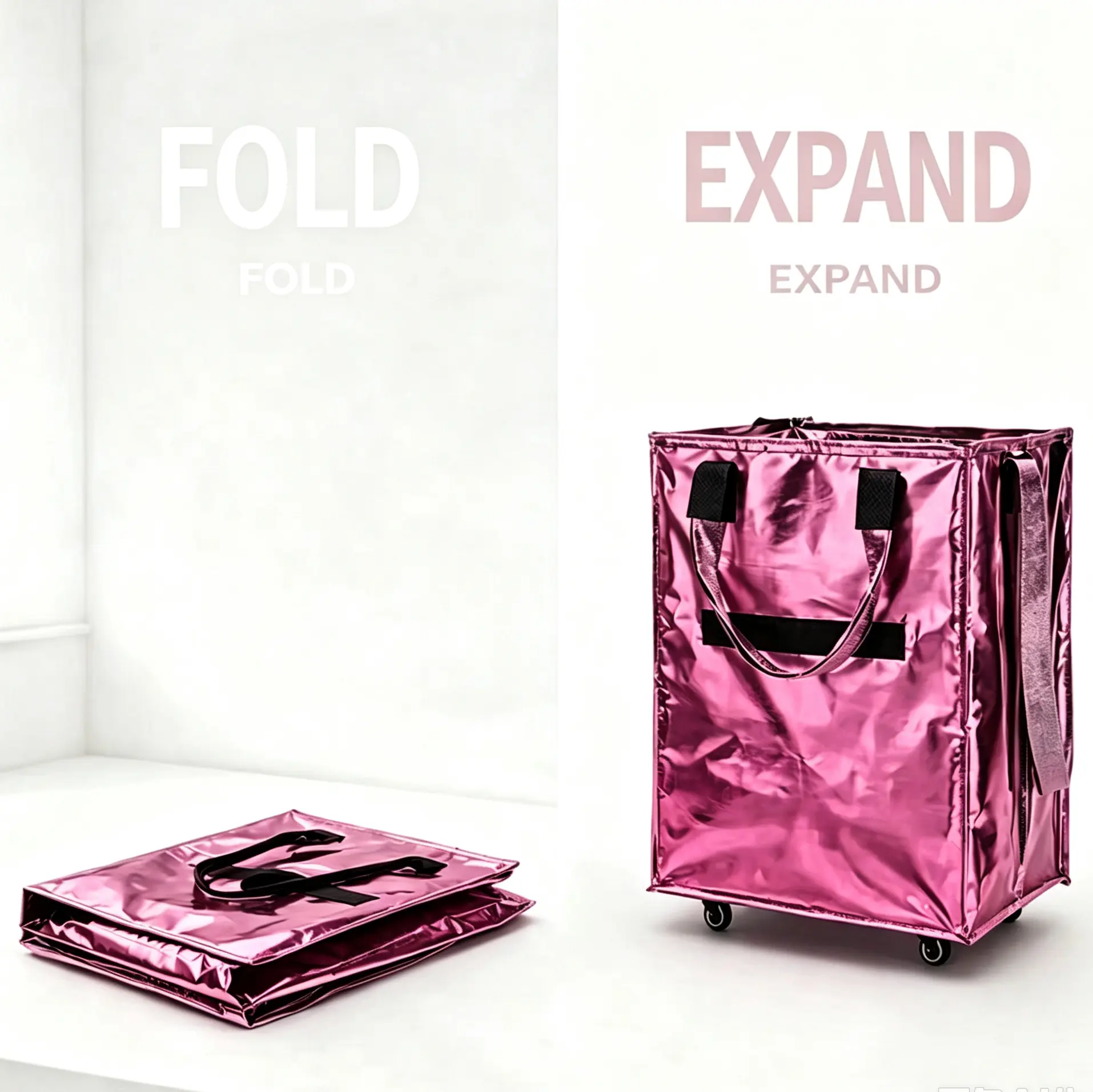 360° Swivel Universal Wheels Foldable Trolley Bag, Removable Base Plate Large Capacity Waterproof Rolling Grocery Bag