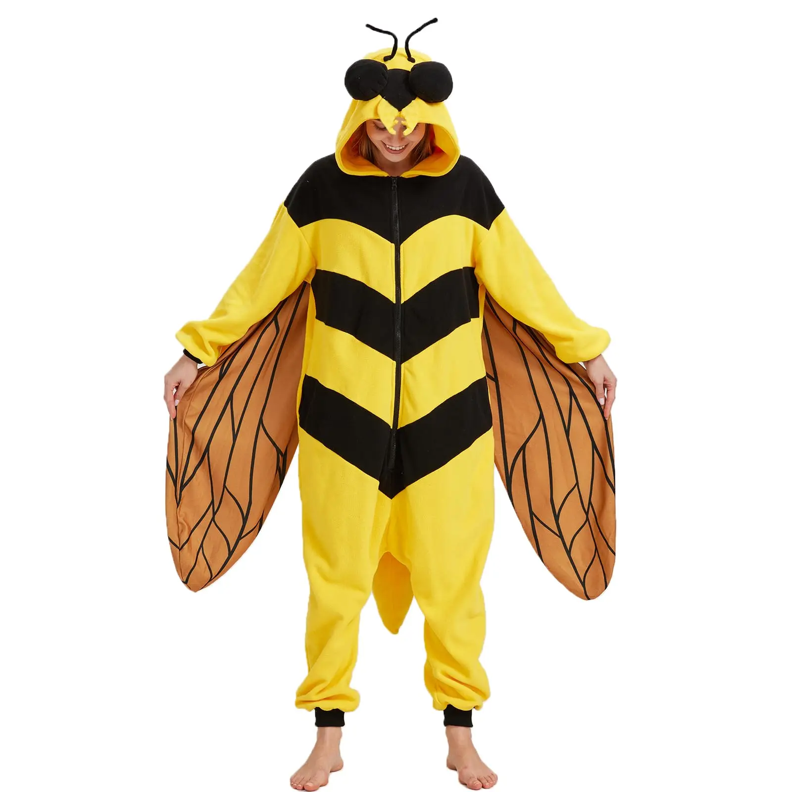 Bumble Bee Animal Costume for women and man Halloween Christmas Pajama Set warm sleepwear Women's Sexy Pumpkin  Nightgown Halloween Fun Cartoon Animal Hooded Onesie Pajamas Christmas Themed Loungewear Set Halloween Themed Pumpkin Pajama Set Womenswear Fit
