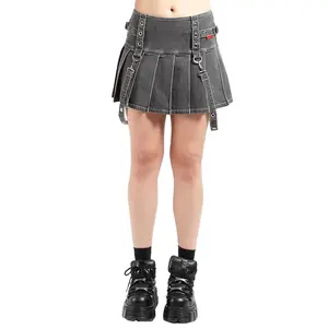 Tripp NYC Pleated Grommet Skirt [BLACK DENIM]
