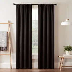 Blackout Curtains for Bedroom-Darrell 37" x 95" Insulated Darkening Single Panel Rod Pocket Window Treatment Living Room, Black