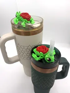 Cinderwing 3D Printed Rose Turtle 10mm Tumbler Straw Topper - Authorized Seller, Not Dishwasher Safe, Unique Design, Handwash Only