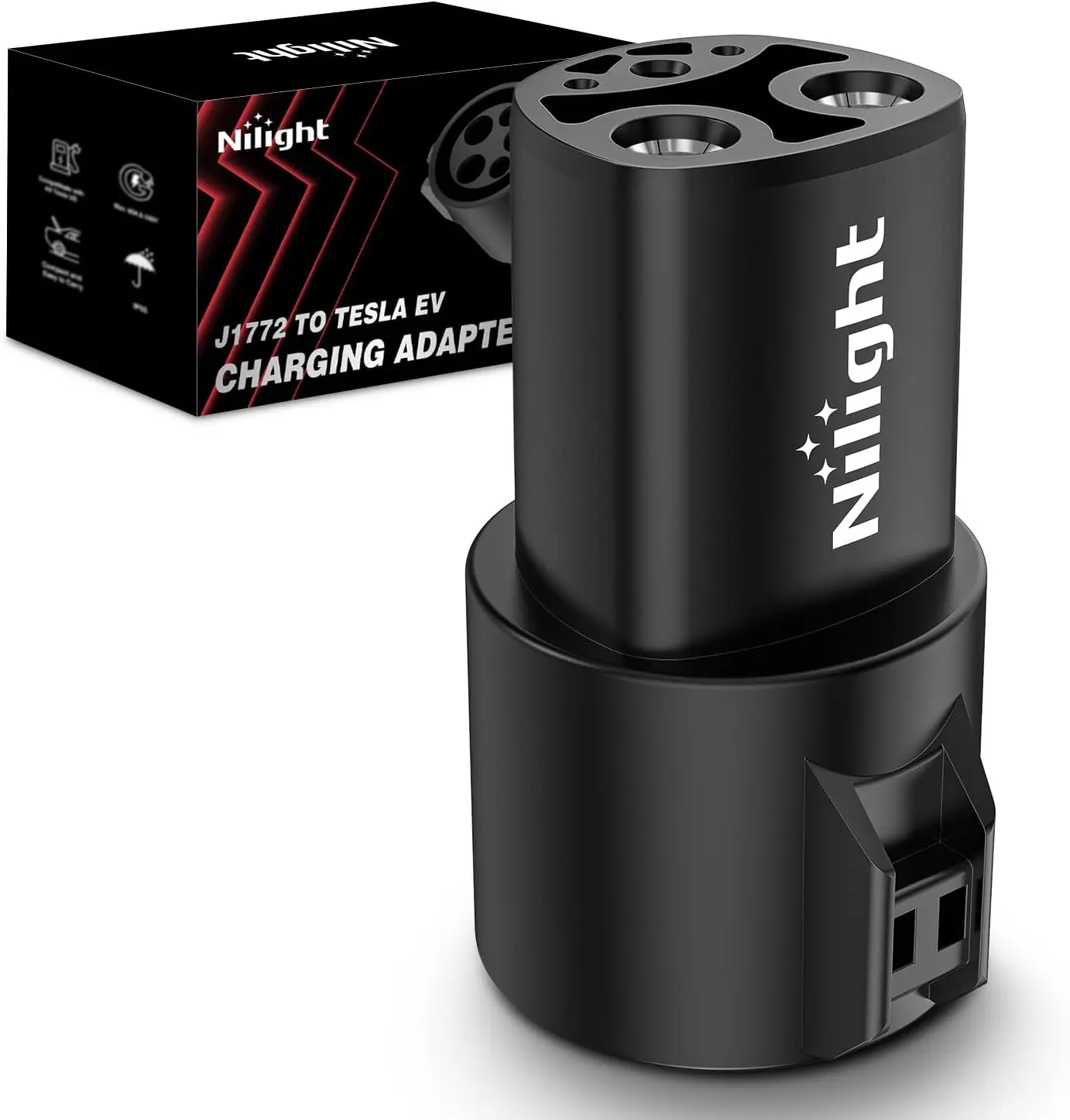 Nilight SAE J1772 to Tesla EV Charging Adapter, 80A 250V AC Super Fast Charging, Compact Travel Accessory with Fireproof Rating for Tesla Vehicle Owners, Portable