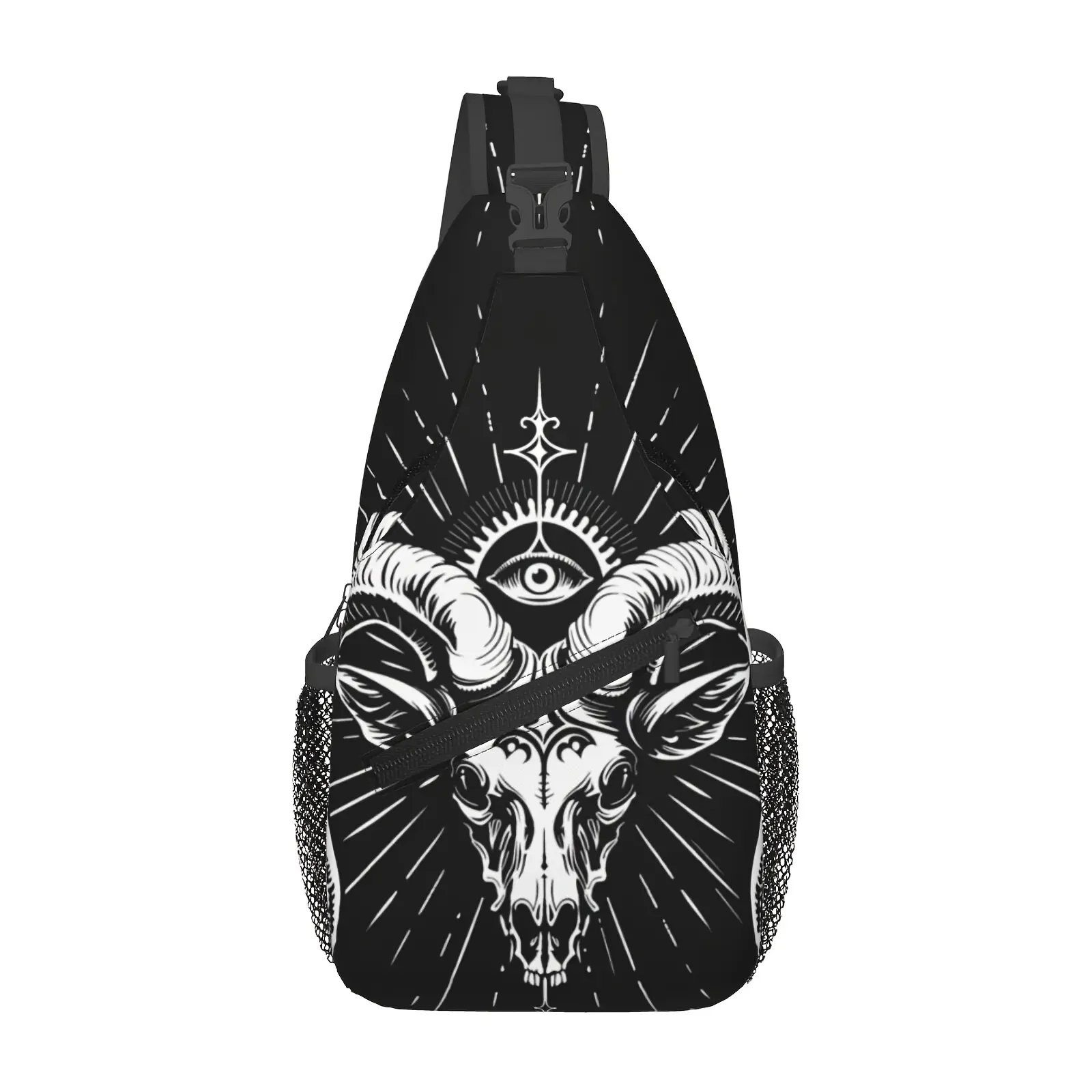 [Made in US] Crossbody Chest Bag Hiking Goat Satanic Witchcraft Shoulder Bag Folding Large Capacity Fashion Durable Can Be Used for Shopping, Work, Leisure Travel Beach Bag Fishing Backpack Gothic Bat Messenger Bag