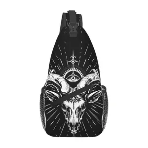 [Made in US] Crossbody Chest Bag Hiking Goat Satanic Witchcraft Shoulder Bag Folding Large Capacity Fashion Durable Can Be Used for Shopping, Work, Leisure Travel Beach Bag Fishing Backpack Gothic Bat Messenger Bag