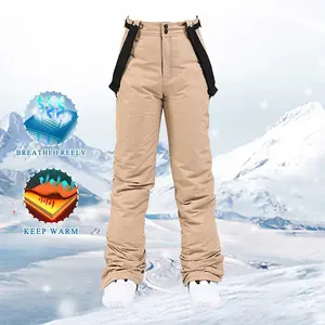Women's Insulated Bib Overalls – Breathable Solid Color Ski Trousers with Buttons & Suspenders