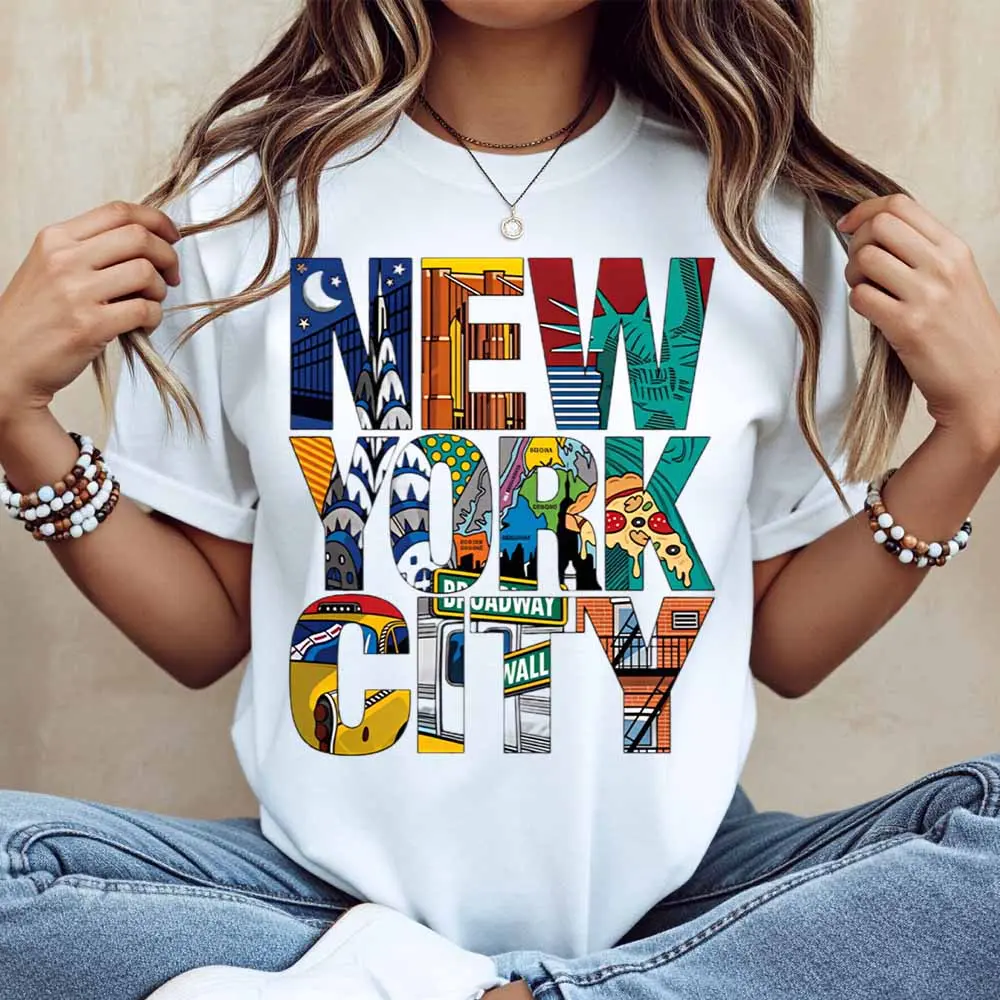 New York City Landmark Print T Shirt Women Casual Short Sleeve Top Fashion Streetwear Graphic Tee