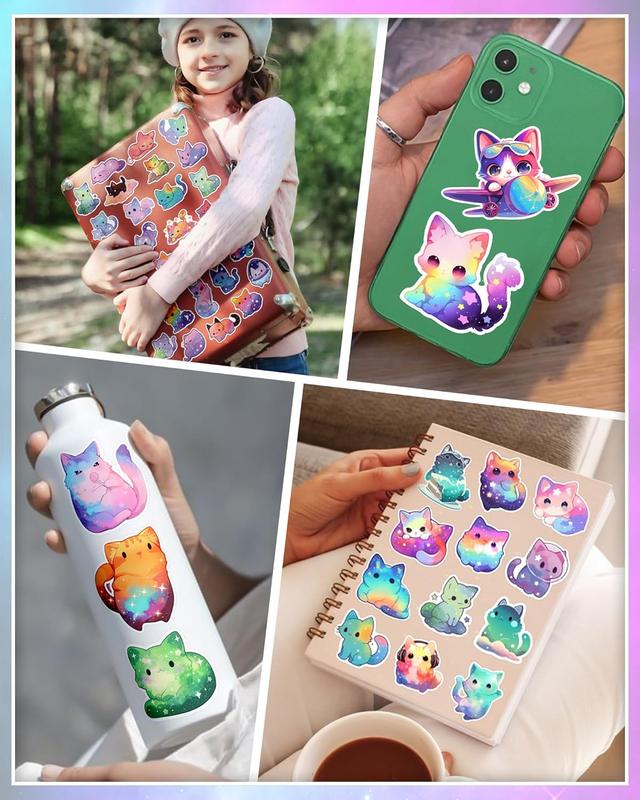 100Pcs Starry Cute Cat Stickers for Laptop Kawaii Kitty Sticker for Kids Adults Waterproof Vinyl Decal for Water Bottle Luggage Skateboard Phone Rainbow Cat Party Favors Unique Designs Endless Fun