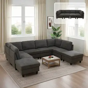 8-Piece Dark Grey Exquisite Cloud-Soft Cushion Durability Sofa Suite - High-Grade Flannel Surface, Reinforced Stable Construction, Soft Touch, Classic Understated Luxury Vibe, Ideal for Family Gatherings, Guest Lounges, Exquisite Sofa Sets, Cloud-Soft Sof
