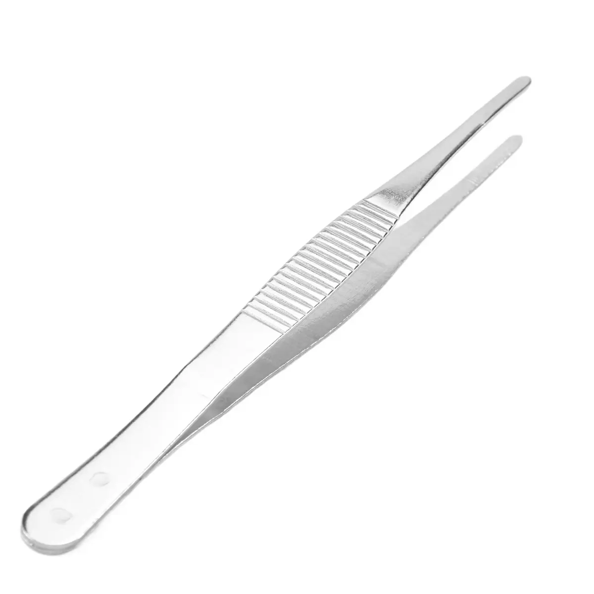 5.5 in (140 mm) Silver-Tone Nonslip Round-Tip Straight Tweezers, Household Appliance Accessory, Cosmetic Tool for Safe Clamping