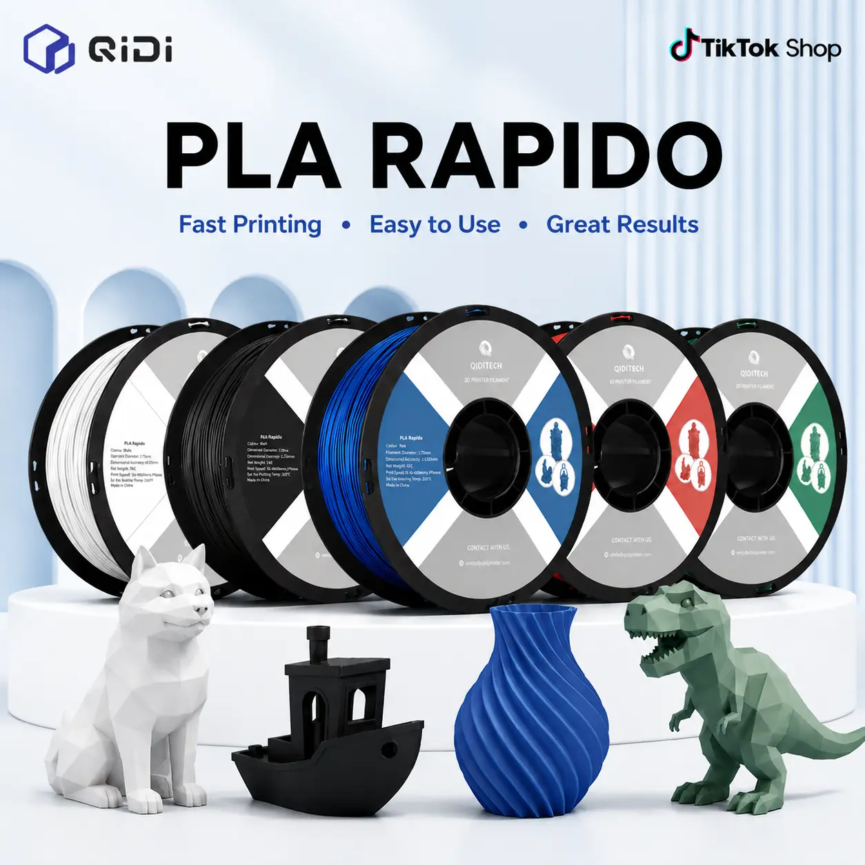 QIDI PLA Rapido 3D Printer Filament, 1.75mm Diameter, 1kg (2.2lbs) Spool, 0.02mm Dimensional Accuracy, Vacuum-Pack Moisture-Free, Eco-Friendly, Tangle-Free, Fast Print Compatible, Fits Most FDM 3D Printers (Black, Gray Options)