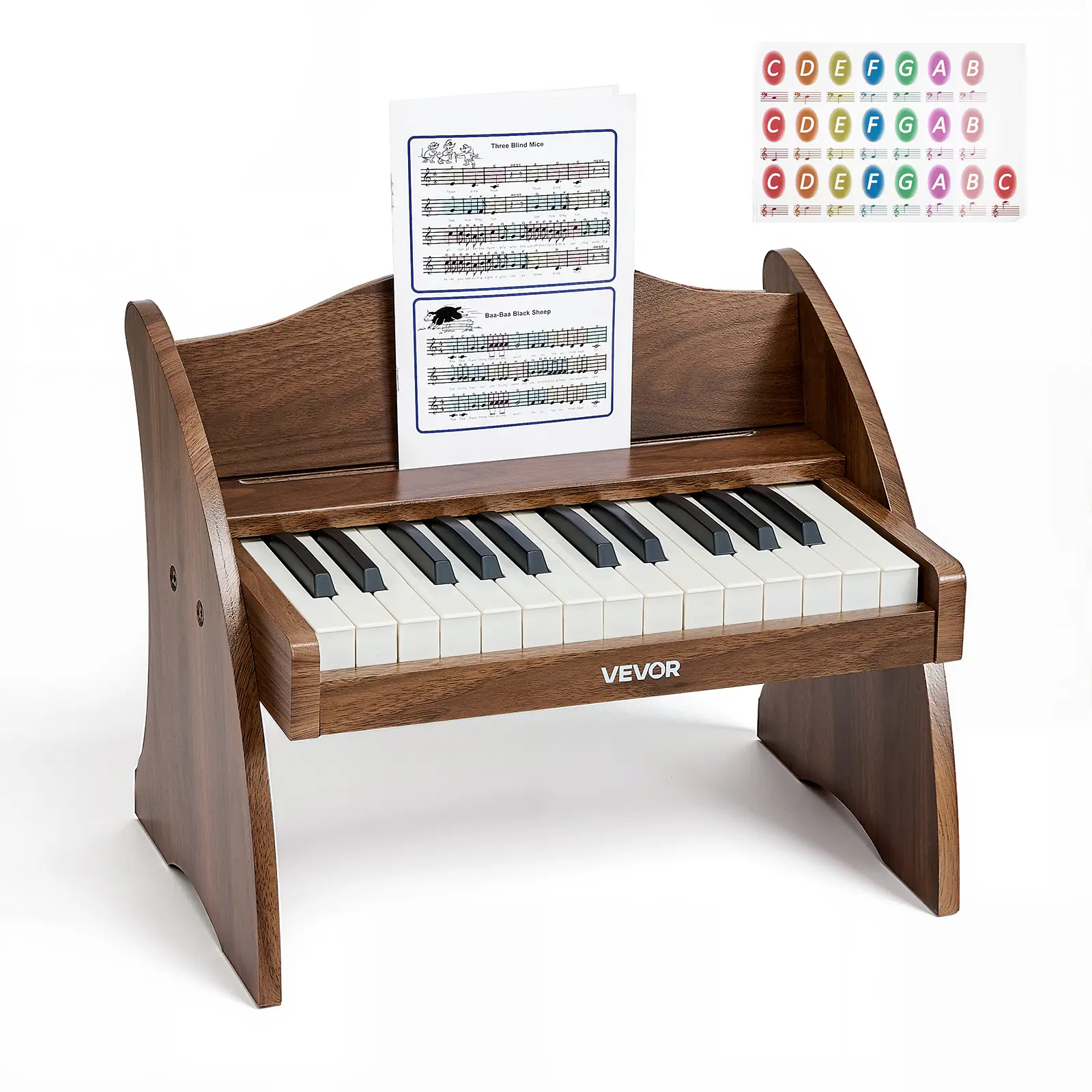 【SummerFinds】VEVOR Unisex Walnut Wooden 25-Key Digital Piano for Toddlers, Educational Musical Toy with Realistic Sound, Dual Power (Batteries Included), Adjustable Volume, Rounded Edges, Rhythm Support, Ideal for Birthdays & Holidays, 3-10 Year Olds, Mus