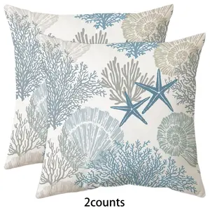 Sea Life Pattern Cushion Cover, 2 Counts/set Ocean Shell & Starfish Pattern Cushion Cover without Filler, Household Decoration Supplies for Home Living Room Bedroom