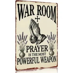 12X8In Aluminum Metal Sign, Vintage Retro War Room Prayer Wall Decor Sign, Prayer Is The Most Powerful Weapon Christian Metal Tin Sign, Religious Wall Art Poster For Home Church Prayer Room Garage Bar Decor, Perfect Christian Gift For Easter Christmas Bir