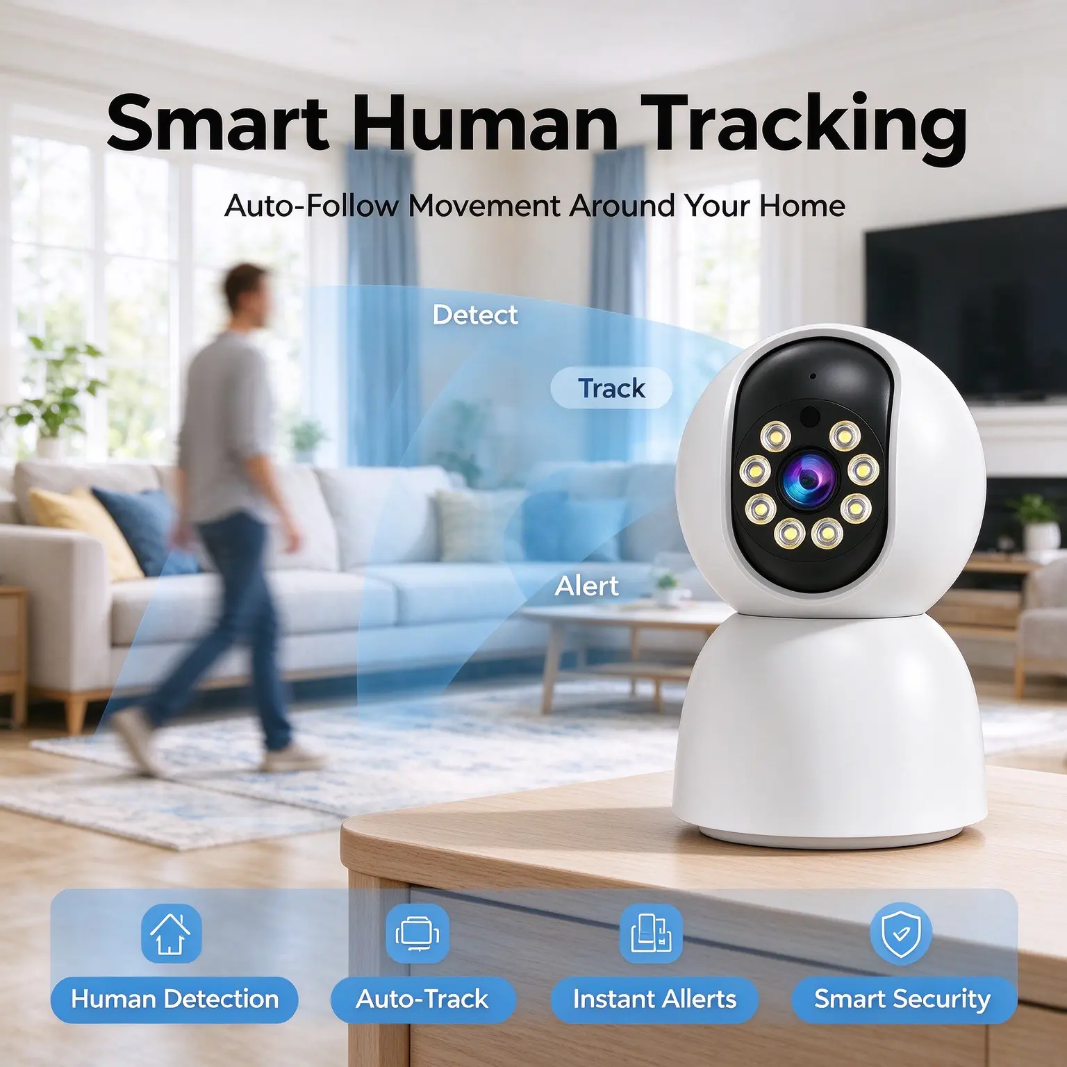 360° Panoramic View Security Camera - Full Room Coverage, Flexible Viewing, Monitoring Capabilities, Minimal Blind Spots for Comprehensive Corner Security