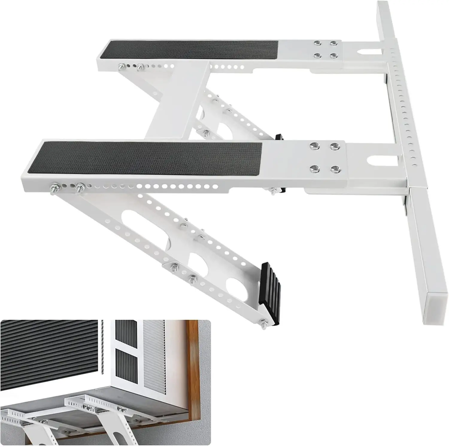 No-Drill Window AC Bracket, Adjustable Support for Single/Double Hung Windows, Heavy Duty Epoxy-Coated Steel Holds 300lbs, Easy Installation