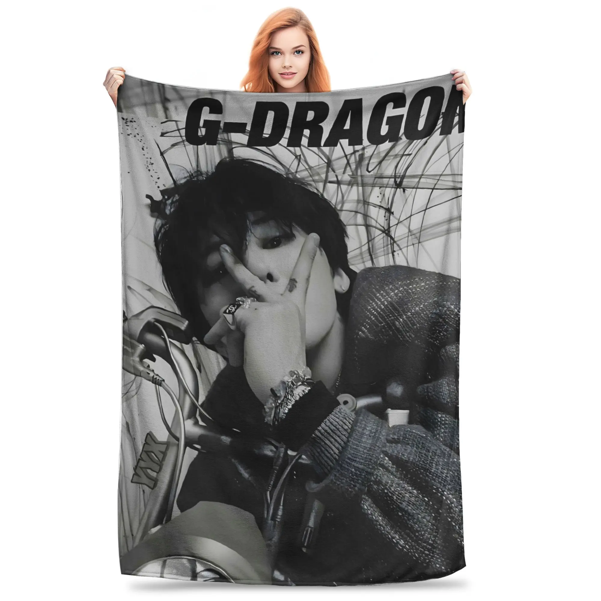 BIGBANG G Dragon Signature Printed Flannel Blanket Soft Cozy Fleece Throw for Bed Sofa Dorm Room Kpop Fan Gift Bedding Coverlet