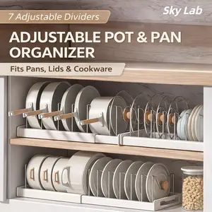 Sky Lab Pot And Pan Organizer Rack-Holiday Haul Kitchen Gadgets Clearance Expandable With 7 Stainless Steel Adjustable Dividers Home Decor Storage Essential For Cabinet Pot Lid Holder Home Goods