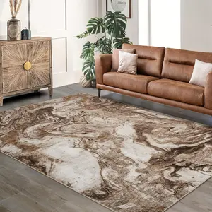 GARVEE 9'x12' Soft Modern Abstract Boho Area Rug for Living Room, Washable Large Machine-Made Non-Slip Faux Wool Vintage Carpet for Bedroom, Farmhouse, Dining Room, Kids Room in Caramel
