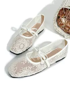 Women's Lace Mary Jane Shoes, Ballerina Flats, Round Toe Design, Comfortable Flat Sole, Perfect for Summer & Casual Wear