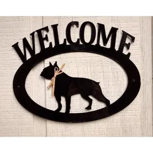 The Lazy Scroll  Boston Terrier Metal Welcome Sign