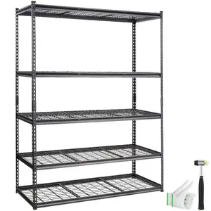 SummervibesHeavy-Duty Carbon Steel Storage Shelf, 5-Tier Press-Fit Adjustable Metal Wire Rack, 2000 lbs Capacity, 60" L x 24" W x 78" H Black Organizer for Garage, Kitchen Pantry, Rubber
