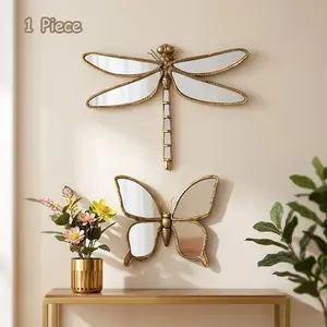 🪞 1 Pc Vintage Gold Room Accent | Dragonfly Butterfly Decorative Wall Decor | Mirrored Insect Hanging Ornament
