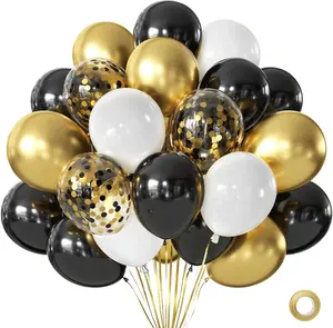 Black  White Balloons Set, Include 50pcs12inch Matte White Black Metallic  Confetti Latex Balloons with  Ribbons for Birthday Graduation   Retirement Party Decorations