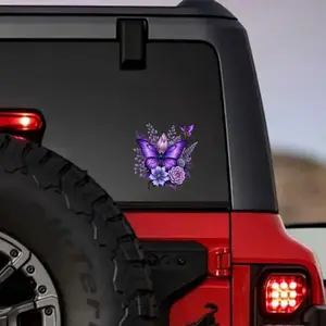 1PC Light Luxury Elegant Purple Butterfly & Flower Logo Decor Sticker For Car Components, Daily Items Purple Butterfly + Purple-Blue Flowers Themed Decor Fill With Romantic Aesthetics Enthusiast's Elegant Vibe Enhance Light Luxury Romantic Style