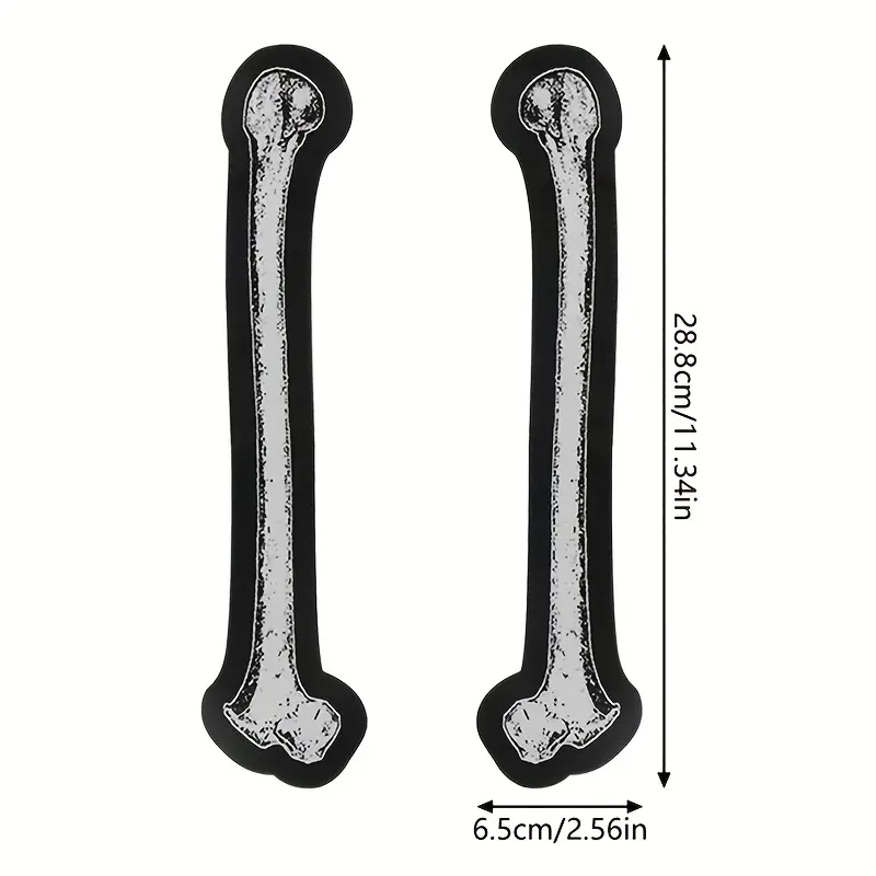4PCS Gothic long bone-shaped embroidered patch set, punk heat transfer iron-on patches, cuttable fabric accessories, heat-pressed sew-on appliqué for jackets, vests, backpacks, clothing DIY projects, dark aesthetic decor