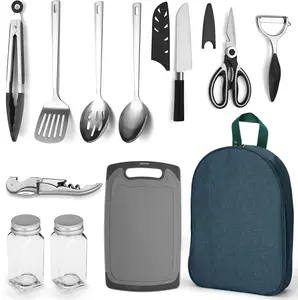 Camping Cooking Utensil Set 10PCS – Evanda Stainless Steel Outdoor Kitchen Tool Kit with Organizer for BBQ, Travel, RV, Picnics & Parties