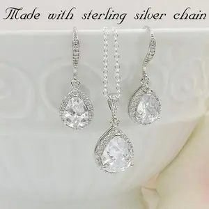 Huajie Exquisite Full Diamond Water Drop Zircon Earrings Necklace Two-piece Set Female Bride Banquet Accessories