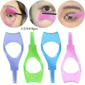 Color Stereo 3-in-1 Eyelash Curler Lash Mascara Shield Guard Lash Applicator Makeup Cosmetic Eyelash Tool, Eyelash Tool Upper Lower Eye Lash Mascara Guard Applicator Makeup Auxiliary Tool