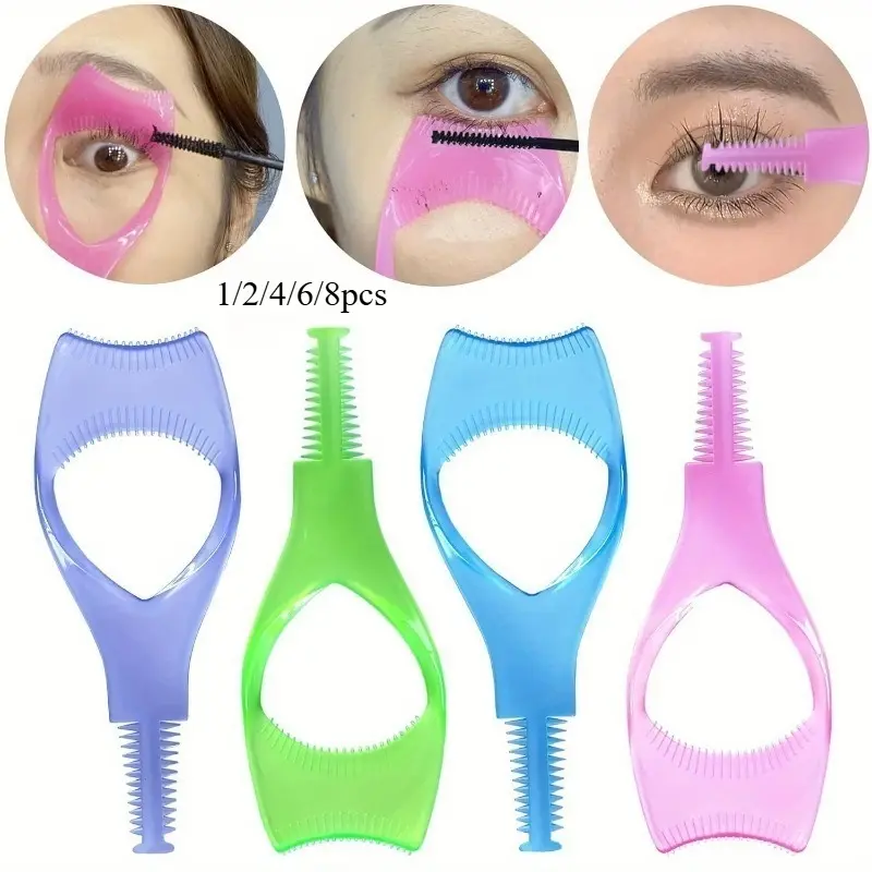 Color Stereo 3-in-1 Eyelash Curler Lash Mascara Shield Guard Lash Applicator Makeup Cosmetic Eyelash Tool, Eyelash Tool Upper Lower Eye Lash Mascara Guard Applicator Makeup Auxiliary Tool Cosmetic Tools Curling Lashes