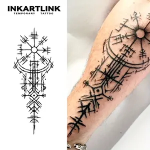 INKARTLINK Tattoo Tech, 2 Sheets Semi-PermanentTemporary Tattoos ,Vegvísir Tattoos,Adult Art Design,Lasts1-2 Weeks, Waterproof, Realistic Look, No Adhesive, NoReflection,For Man And Woman,ldeal for Swimming, Party