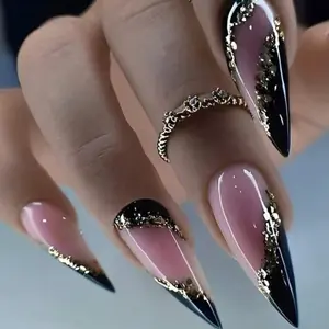 Black stiletto design press on nails High Gloss Long-lasting