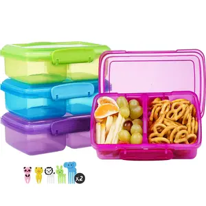 4 Pack Plastic Snack Containers with Lids, Travel Bento Lunch Containers with forks for Fruits/Candies, Divided Food Storage Containers for School mothers day gift outdoorfun